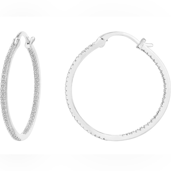 14k White Gold Plated Cubic Zirconia 30mm Hoop Earrings - Picture 3 of 7